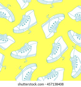 seamless pattern illustration "hand drawn  shoes sneakers  for design