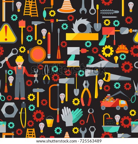 seamless pattern. Illustration with images of tools for construction or repair. vector illustration.