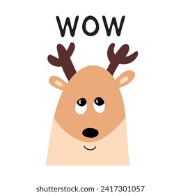 Seamless pattern and illustration for kid with deer and text Wow. Cute design background, baby clothes, room birthday decor, t-shirt print, wear fashion, invitation card