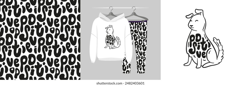 Seamless pattern and illustration for kid with happy dog. Best friends bundle. Positive
text. Cute design pajamas. Baby background for fashion t-shirt print, birthday invitation card, wrapping
