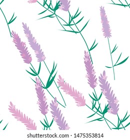 Seamless pattern illustration of lavender pink flowers.