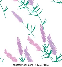 Seamless pattern illustration of lavender pink flowers.