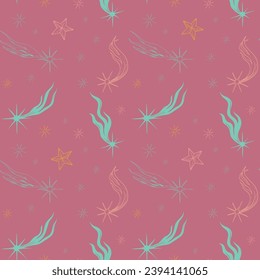 Seamless pattern illustration of lights, stars and comets