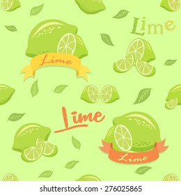 Seamless pattern illustration of lime fruit in green background.