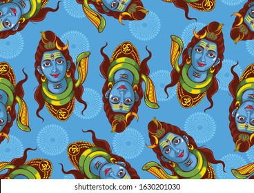 Seamless Pattern illustration of  Lord Shiva of india for Background Template, Vector EPS10.