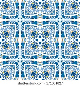 Seamless pattern illustration made of floral elements - like Portuguese tiles