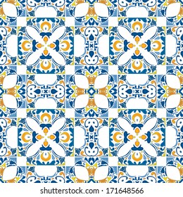 Seamless pattern illustration made of floral elements - like Portuguese tiles