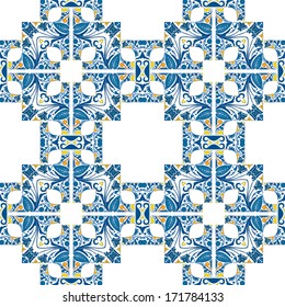 Seamless pattern illustration made of floral elements - like Portuguese tiles