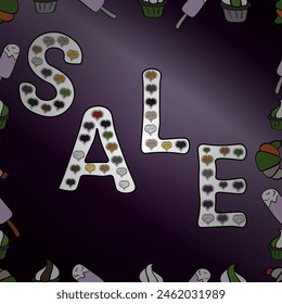 Seamless pattern. Illustration in neutral, gray and black colors. Lettering. Sale banner template design. Vector.