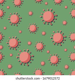 Seamless Pattern With Illustration Of Novel Coronavirus 2019-nCoV COVID-19. Abstract Model Of NCoV COVID Chinese Virus. Coronavirus Epidemic Pattern.