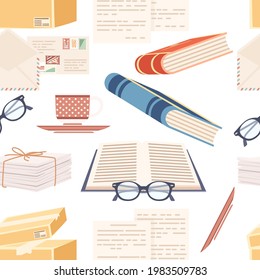 Seamless pattern Illustration of office tools in post office vector illustration on white background