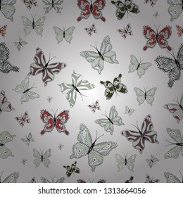 Seamless pattern. Illustration on white, neutral and gray colors. Vector illustration. Scribble, sketch, doodle. Plaid butterfly for textile print.