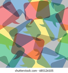 seamless pattern illustration, overlapping transparent color speech bubbles in different sizes