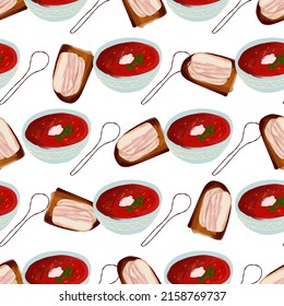 Seamless Pattern With Illustration Plate Of Borsch Ukrainian Cuisine