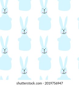 Seamless pattern with illustration of rabbits in cartoon style in blue color 
