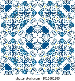 Seamless pattern illustration in traditional style - like Portuguese tiles
