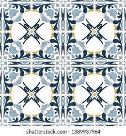 Seamless pattern illustration in traditional style - like Portuguese tiles