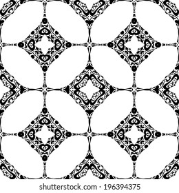 Seamless pattern illustration in traditional style - like Portuguese tiles - in black and white