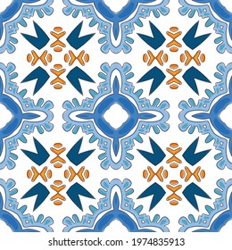 Seamless pattern illustration in traditional style - like Portuguese tiles

