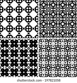 Seamless pattern illustration in traditional style - like Portuguese tiles - in black and white
