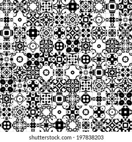 Seamless pattern illustration in traditional style - like Portuguese tiles - in black and white