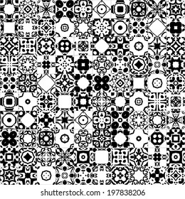 Seamless pattern illustration in traditional style - like Portuguese tiles - in black and white