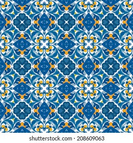 Seamless pattern illustration in traditional style - like Portuguese tiles