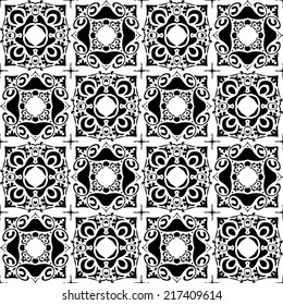 Seamless pattern illustration in traditional style - like Portuguese tiles - in black and white