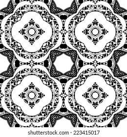 Seamless pattern illustration in traditional style - like Portuguese tiles - in black and white
