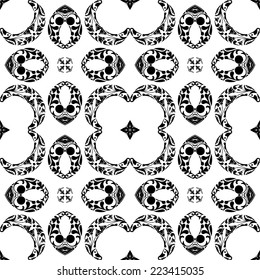 Seamless pattern illustration in traditional style - like Portuguese tiles - in black and white