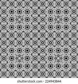 Seamless pattern illustration in traditional style - like Portuguese tiles - in black and white