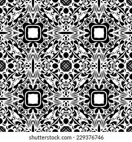 Seamless pattern illustration in traditional style - like Portuguese tiles - in black and white