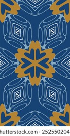 Ilustración de patrón sin fisuras en estilo tradicional - como azulejos portugueses en azul y amarillo