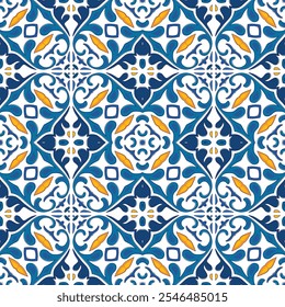 Seamless pattern illustration in traditional style - inspired by Portuguese tiles