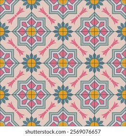 Seamless pattern illustration in traditional style - like Portuguese tiles.