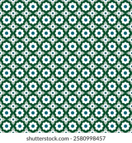 Seamless pattern illustration in traditional style - like Portuguese tiles in green and white