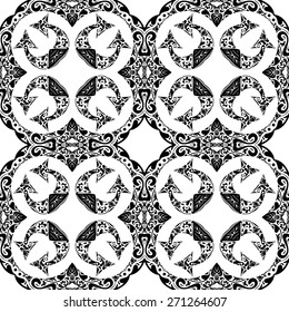 Seamless pattern illustration in traditional style - like Portuguese tiles in black and white