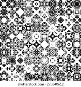 Seamless pattern illustration in traditional style - like Portuguese tiles in black and white