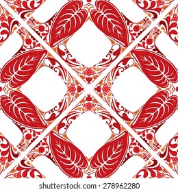 Seamless pattern illustration in traditional style - like Portuguese tiles - in red and white