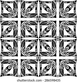 Seamless pattern illustration in traditional style - like Portuguese tiles in black and white