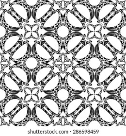 Seamless pattern illustration in traditional style - like Portuguese tiles in black and white