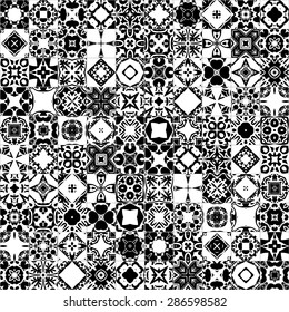 Seamless pattern illustration in traditional style - like Portuguese tiles in black and white