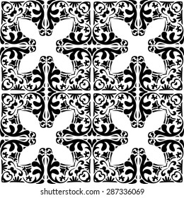 Seamless pattern illustration in traditional style - like Portuguese tiles in black and white