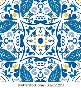 Seamless pattern illustration in traditional style - like Portuguese tiles
