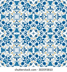 Seamless pattern illustration in traditional style - like Portuguese tiles