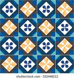 Seamless pattern illustration in traditional style - inspired by Portuguese tiles