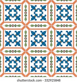 Seamless pattern illustration in traditional style - inspired by Portuguese tiles