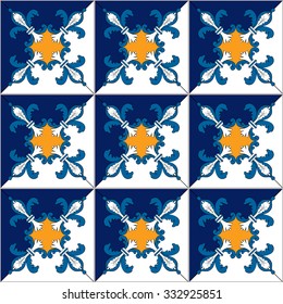 Seamless pattern illustration in traditional style - inspired by Portuguese tiles