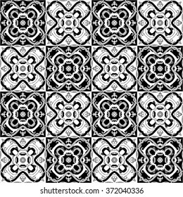 Seamless pattern illustration in traditional style - inspired by Portuguese tiles in black and white