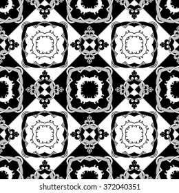 Seamless pattern illustration in traditional style - inspired by Portuguese tiles in black and white